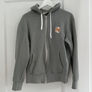Maison Kitsune Zip Up Hoodie in Gray Blue